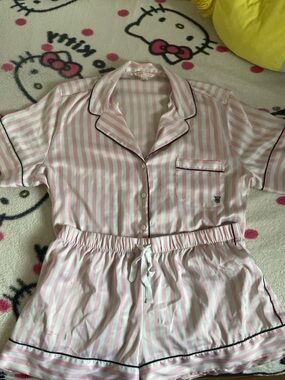 Victoria's Secret Pink and White Striped Satin Pajama Top